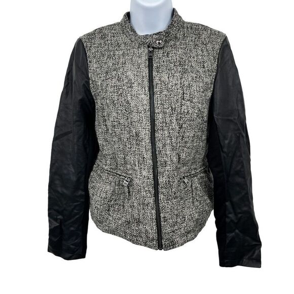 Marc New York Andrew Marc Wool Blend Tweed Vegan Leather Moto Jacket Coat - Picture 1 of 8